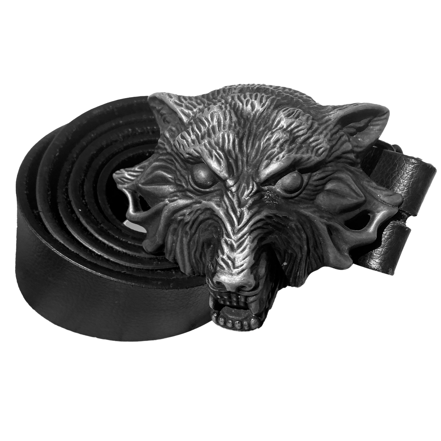 BLACK LEATHER WOLF BELT