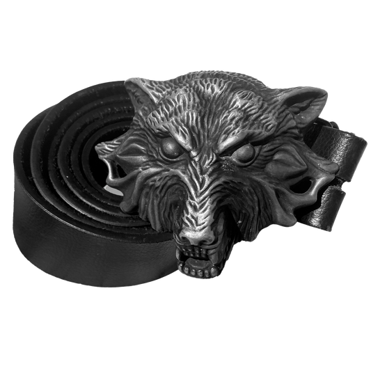 BLACK LEATHER WOLF BELT